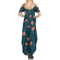 Hawaii Monstera Summer Maxi Dress Hibiscus Flowers Simple Style - Polynesian Pride