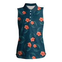 Hawaii Monstera Women Sleeveless Polo Shirt Hibiscus Flowers Simple Style - Polynesian Pride