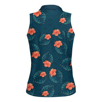 Hawaii Monstera Women Sleeveless Polo Shirt Hibiscus Flowers Simple Style - Polynesian Pride