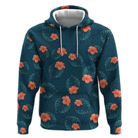 Hawaii Monstera Zip Hoodie Hibiscus Flowers Simple Style - Polynesian Pride