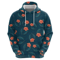 Hawaii Monstera Zip Hoodie Hibiscus Flowers Simple Style - Polynesian Pride