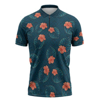 Hawaii Monstera Zipper Polo Shirt Hibiscus Flowers Simple Style - Polynesian Pride