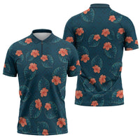 Hawaii Monstera Zipper Polo Shirt Hibiscus Flowers Simple Style - Polynesian Pride