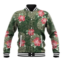 Hawaii Baseball Jacket Green Polynesian Monstera Patterns - Polynesian Pride
