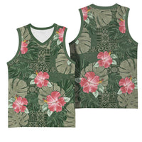 Hawaii Basketball Jersey Green Polynesian Monstera Patterns - Polynesian Pride