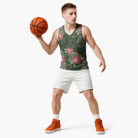 Hawaii Basketball Jersey Green Polynesian Monstera Patterns - Polynesian Pride