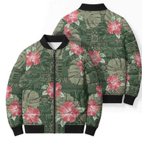 Hawaii Bomber Puffer Jacket Green Polynesian Monstera Patterns - Polynesian Pride