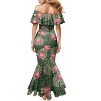 Hawaii Family Matching Mermaid Dress and Hawaiian Shirt Green Polynesian Monstera Patterns - Polynesian Pride