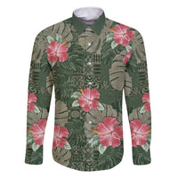 Hawaii Family Matching Off Shoulder Short Dress and Hawaiian Shirt Green Polynesian Monstera Patterns - Polynesian Pride