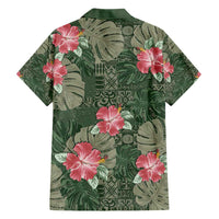 Hawaii Family Matching Short Sleeve Bodycon Dress and Hawaiian Shirt Green Polynesian Monstera Patterns - Polynesian Pride