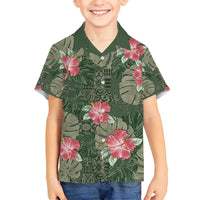 Hawaii Family Matching Tank Maxi Dress and Hawaiian Shirt Green Polynesian Monstera Patterns - Polynesian Pride