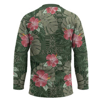 Hawaii Hockey Jersey Green Polynesian Monstera Patterns - Polynesian Pride