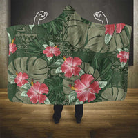 Hawaii Hooded Blanket Green Polynesian Monstera Patterns - Polynesian Pride