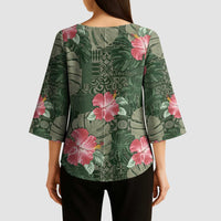 Hawaii Kimono Sleeve Blouse Green Polynesian Monstera Patterns - Polynesian Pride
