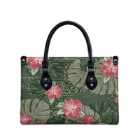 Hawaii Leather Bag Green Polynesian Monstera Patterns - Polynesian Pride