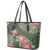 Hawaii Leather Tote Bag Green Polynesian Monstera Patterns - Polynesian Pride