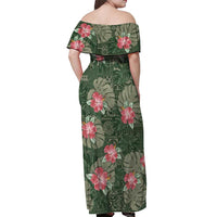 Hawaii Off Shoulder Maxi Dress Green Polynesian Monstera Patterns - Polynesian Pride