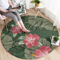 Hawaii Round Carpet Green Polynesian Monstera Patterns - Polynesian Pride