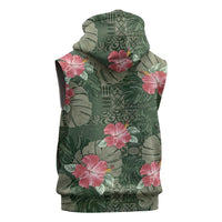 Hawaii Sleeveless Hoodie Green Polynesian Monstera Patterns - Polynesian Pride