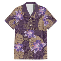 Hawaii Family Matching Mermaid Dress and Hawaiian Shirt Purple Polynesian Monstera Patterns - Polynesian Pride