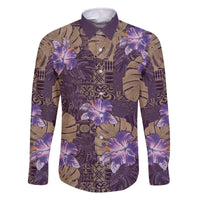 Hawaii Family Matching Off The Shoulder Long Sleeve Dress and Hawaiian Shirt Purple Polynesian Monstera Patterns - Polynesian Pride