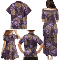 Hawaii Family Matching Puletasi and Hawaiian Shirt Purple Polynesian Monstera Patterns - Polynesian Pride