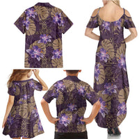 Hawaii Family Matching Summer Maxi Dress and Hawaiian Shirt Purple Polynesian Monstera Patterns - Polynesian Pride