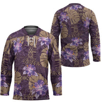 Hawaii Hockey Jersey Purple Polynesian Monstera Patterns - Polynesian Pride