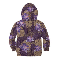 Hawaii Kid Hoodie Purple Polynesian Monstera Patterns - Polynesian Pride