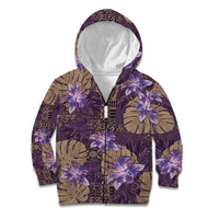 Hawaii Kid Hoodie Purple Polynesian Monstera Patterns - Polynesian Pride