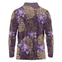 Hawaii Long Sleeve Polo Shirt Purple Polynesian Monstera Patterns - Polynesian Pride