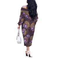 Hawaii Off The Shoulder Long Sleeve Dress Purple Polynesian Monstera Patterns - Polynesian Pride