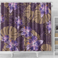Hawaii Shower Curtain Purple Polynesian Monstera Patterns - Polynesian Pride