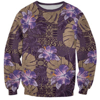 Hawaii Sweatshirt Purple Polynesian Monstera Patterns - Polynesian Pride