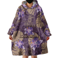 Hawaii Wearable Blanket Hoodie Purple Polynesian Monstera Patterns - Polynesian Pride