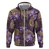 Hawaii Zip Hoodie Purple Polynesian Monstera Patterns - Polynesian Pride