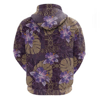 Hawaii Zip Hoodie Purple Polynesian Monstera Patterns - Polynesian Pride