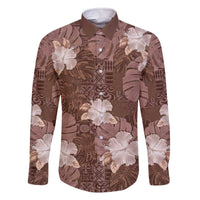 Hawaii Family Matching Off The Shoulder Long Sleeve Dress and Hawaiian Shirt Brown Polynesian Monstera Patterns - Polynesian Pride