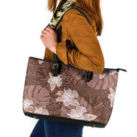 Hawaii Leather Tote Bag Brown Polynesian Monstera Patterns - Polynesian Pride