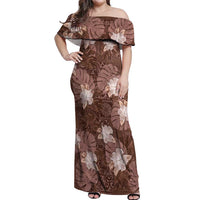 Hawaii Off Shoulder Maxi Dress Brown Polynesian Monstera Patterns DT05 Women Brown - Polynesian Pride