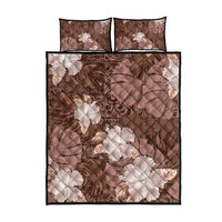 Hawaii Quilt Bed Set Brown Polynesian Monstera Patterns - Polynesian Pride