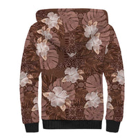 Hawaii Sherpa Hoodie Brown Polynesian Monstera Patterns - Polynesian Pride