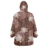 Hawaii Wearable Blanket Hoodie Brown Polynesian Monstera Patterns - Polynesian Pride