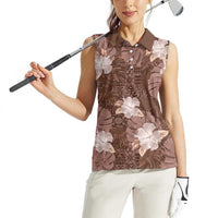 Hawaii Women Sleeveless Polo Shirt Brown Polynesian Monstera Patterns - Polynesian Pride