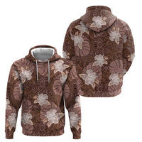 Hawaii Zip Hoodie Brown Polynesian Monstera Patterns - Polynesian Pride