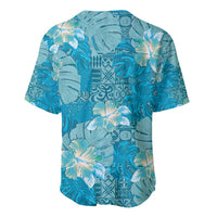 Hawaii Baseball Jersey Teal Polynesian Monstera Patterns - Polynesian Pride