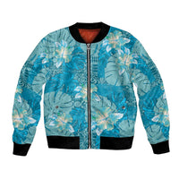 Hawaii Bomber Jacket Teal Polynesian Monstera Patterns - Polynesian Pride