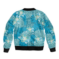 Hawaii Bomber Jacket Teal Polynesian Monstera Patterns - Polynesian Pride