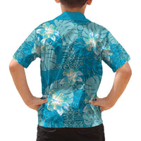 Hawaii Family Matching Off The Shoulder Long Sleeve Dress and Hawaiian Shirt Teal Polynesian Monstera Patterns - Polynesian Pride