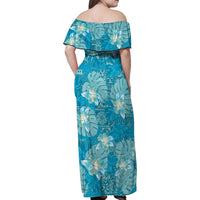 Hawaii Family Matching Off Shoulder Maxi Dress and Hawaiian Shirt Teal Polynesian Monstera Patterns - Polynesian Pride